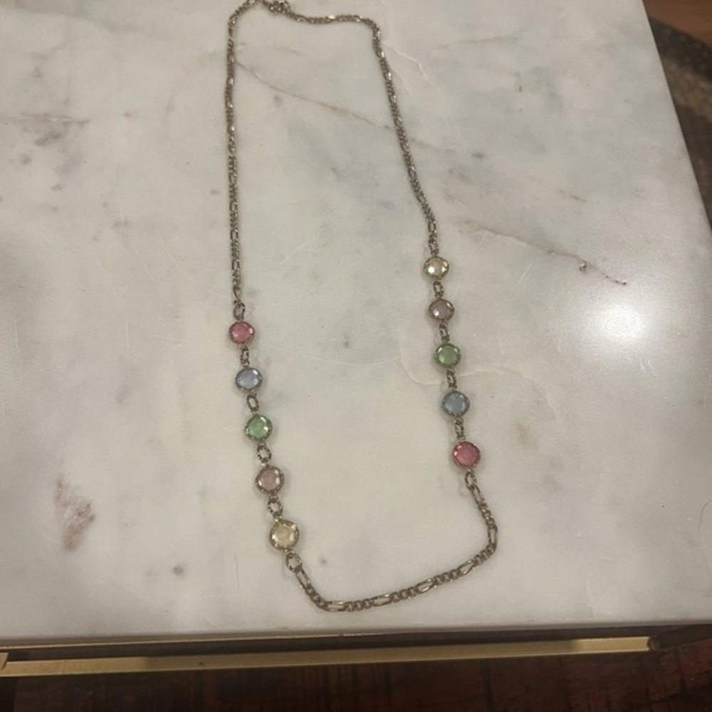 Vintage Napier Pastel Bezel Glass Necklace Gold‎ Tone USA Signed Patten Pending